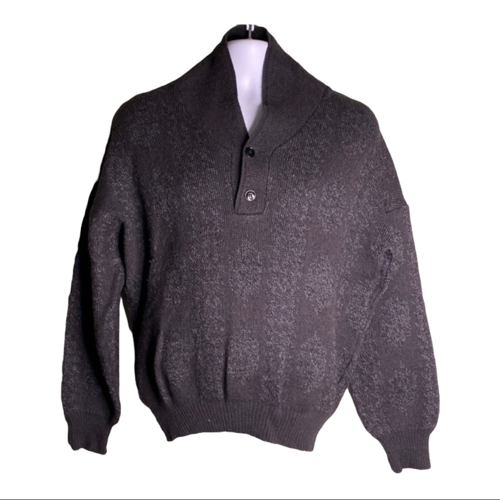 Sovrano Italy Vintage Wool Blend Pullover Sweater Hexagon Weave Grey M